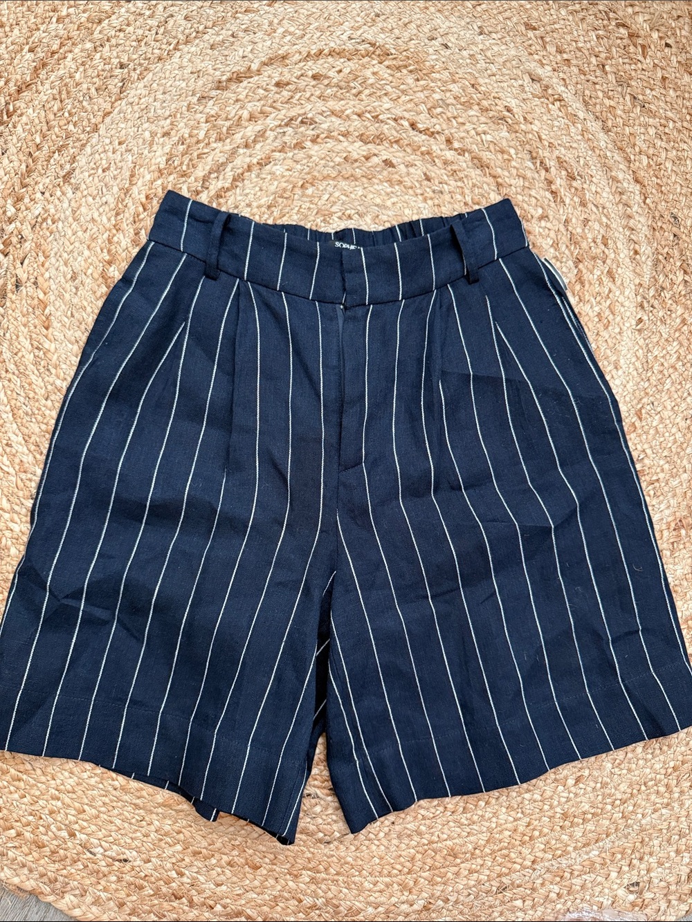 Sophie Rue Navy Pinstripe High-Waist Shorts